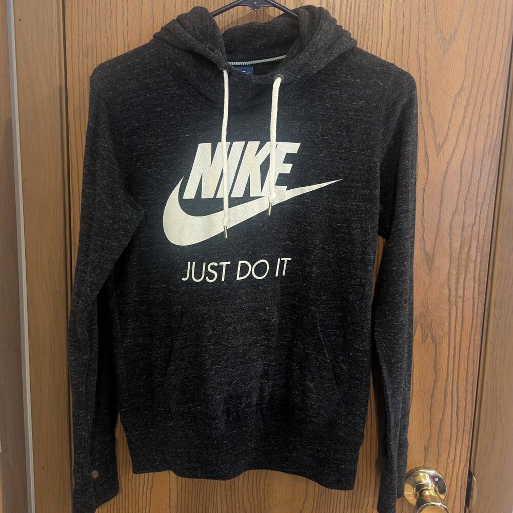 Nike Charcoal Gray "Just Do It" Sweatshirt Speckled Gray Hoodie-Athleisure S